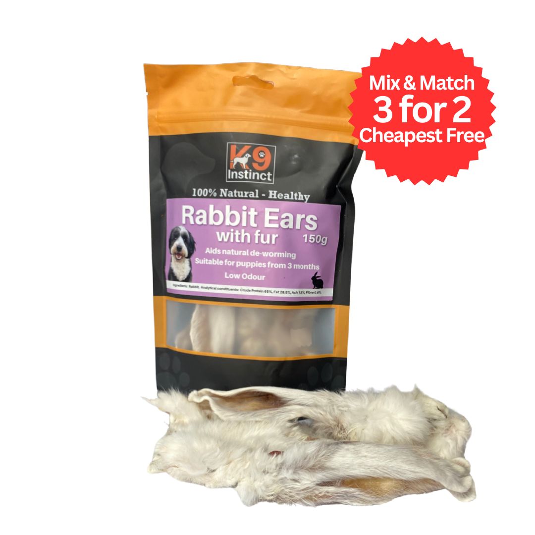 K9 Instinct Rabbit Ears with Fur 150g Natural Treats Wiltshire